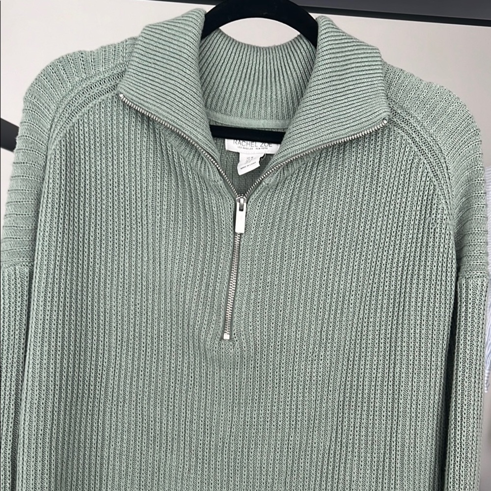 Rachel Zoe Green Crew Neck Ribbed Sweater